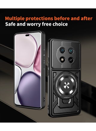 for Honor X9c 5G Case, Hard and Soft 2 in l ，Carbon Fiber TextureWireless Charging，Magnetic Ring Holder Kickstand Protective Phone Case for Honor X9c 5G, Black. - view 2